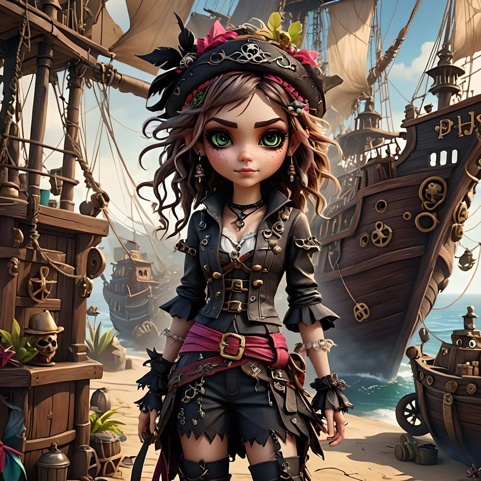 Whimsical Punk Pirate Pixie on Magical Ship