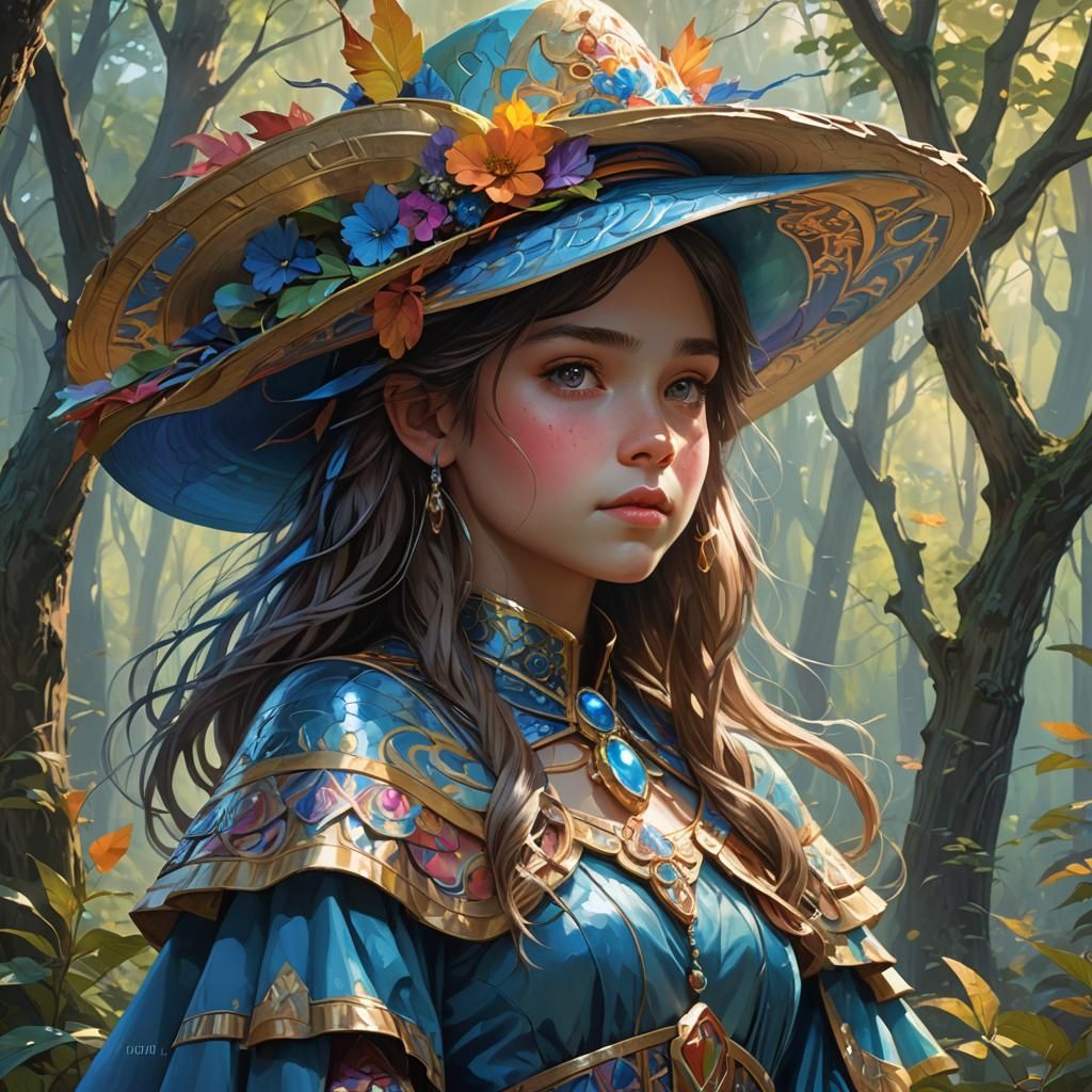 Blue Giant Observes Forest Princess, Digital Art