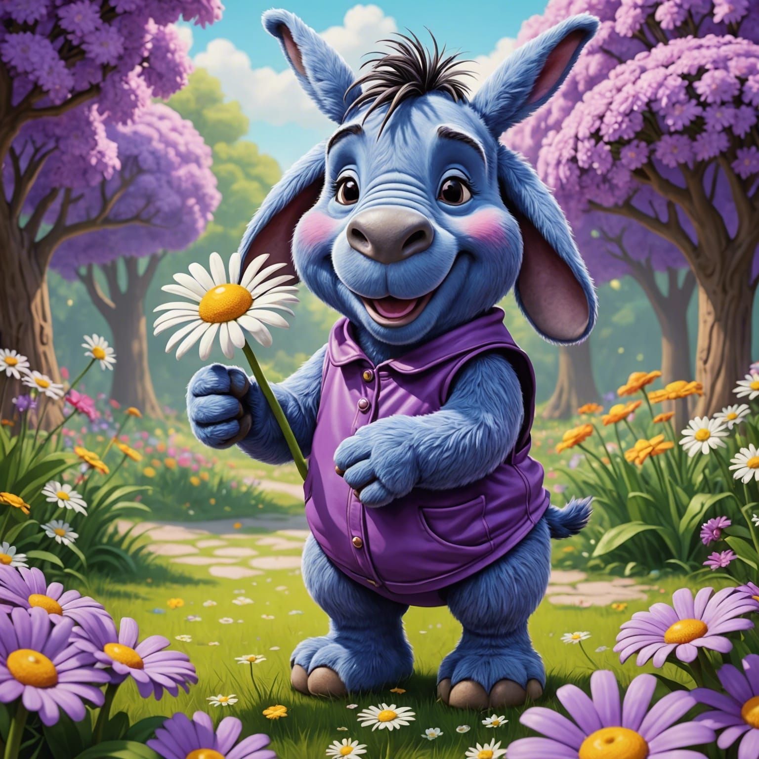 Eeyore the Purple Donkey in Candy Art Style