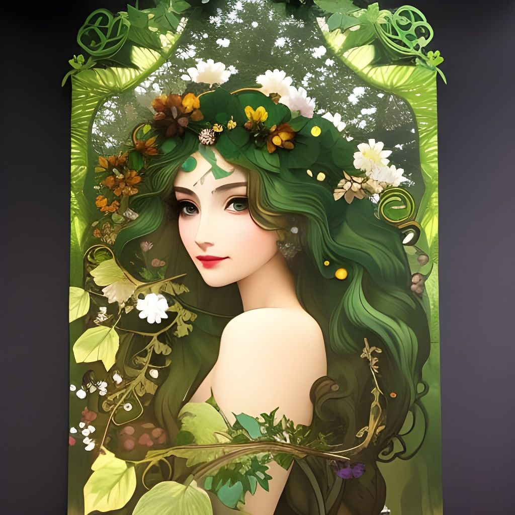 Enchanting Forest Dryad in Art Nouveau Style