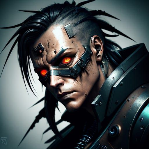 Cybernetic Space Pirate in Dark Metallic Aesthetic