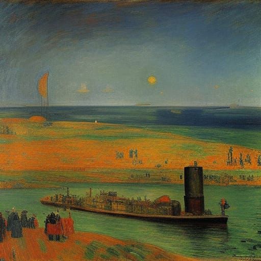 Surreal Submarine in Alien Steppe Landscape