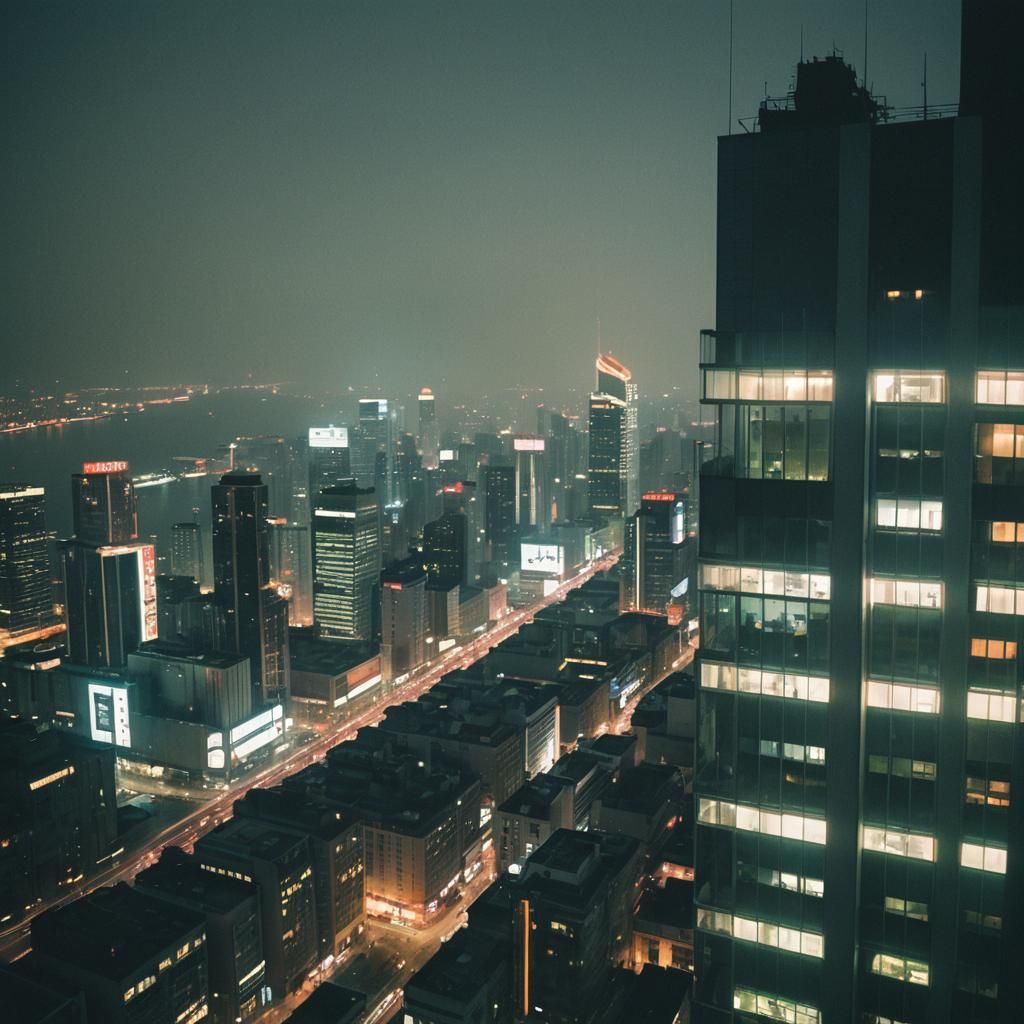 Neon Skyscraper at Night: A Cinematic Still