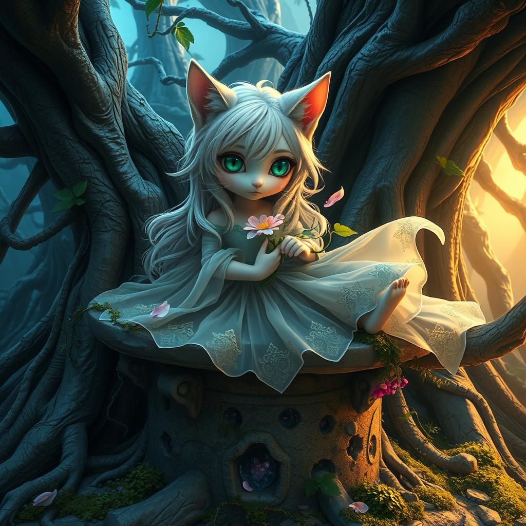 Cat-Girl in Mystical Setting, Matte Painting