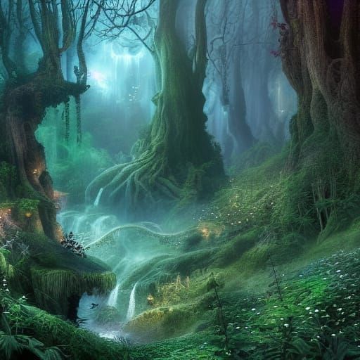 Sorceress in Magic Forest: Epic Digital Painting