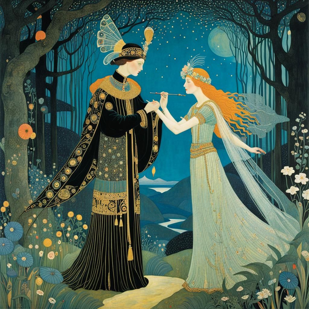 The Magic Flute: Intricate Art Nouveau Scene