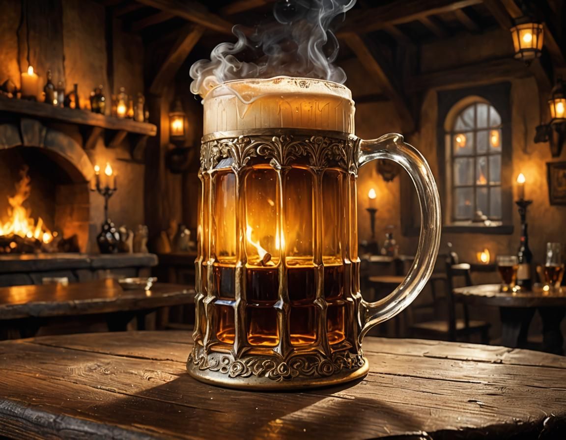 Frothy Beer Mug in Cozy Tavern, Old Master Style