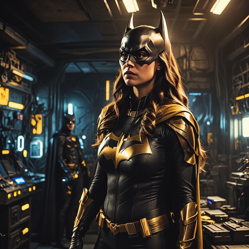 Batgirl in High-Tech Batcave: Cinematic Film Still