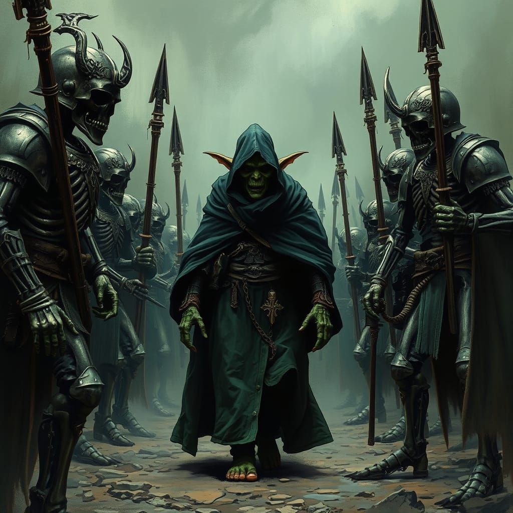 Dark Fantasy Goblin Necromancer in Germanic Armor