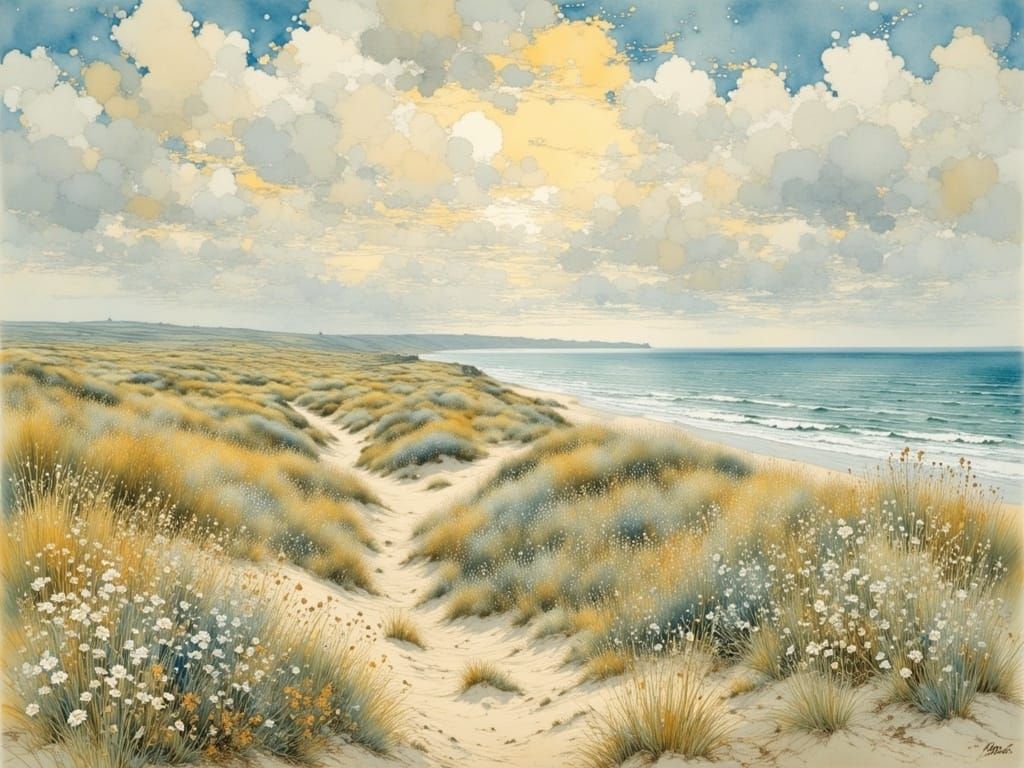 Coastal Dune Landscape in Artistic Styles