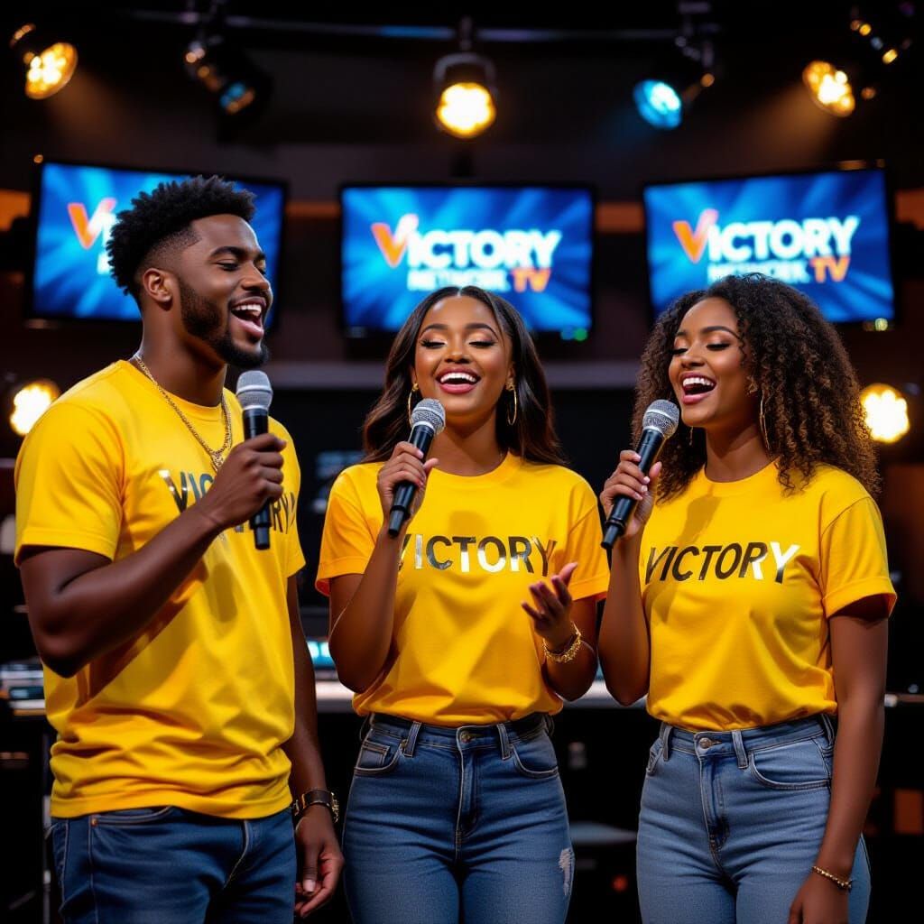 Singers on Victory Network TV in Vibrant Studio