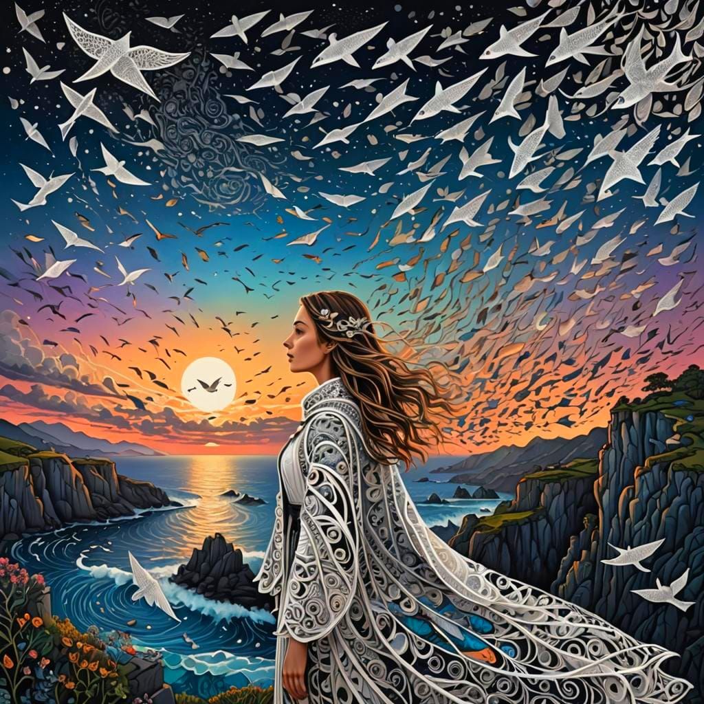 Epic Zentangle Art: Birds and Fish Murmuration