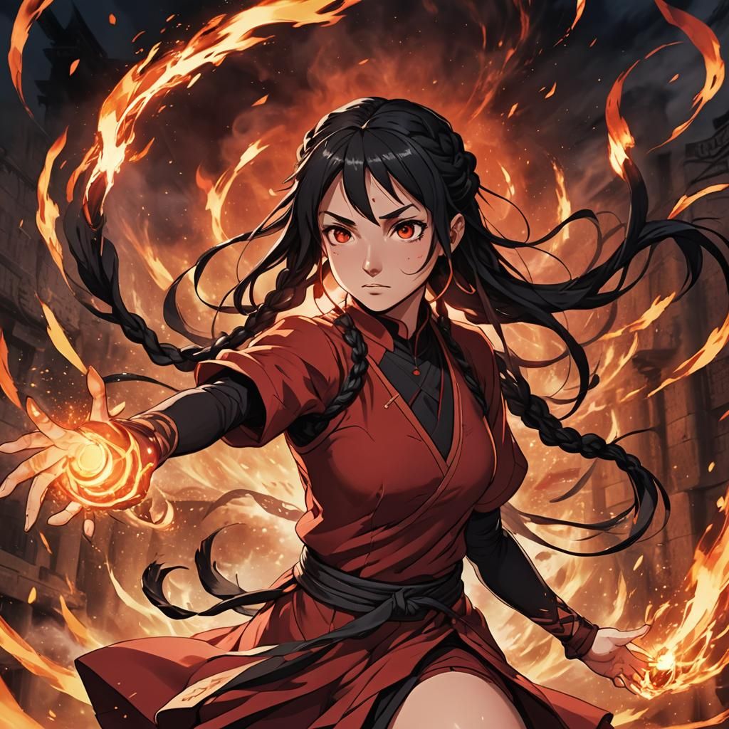 Anime Firebender Girl Portrait with Dynamic Lighting