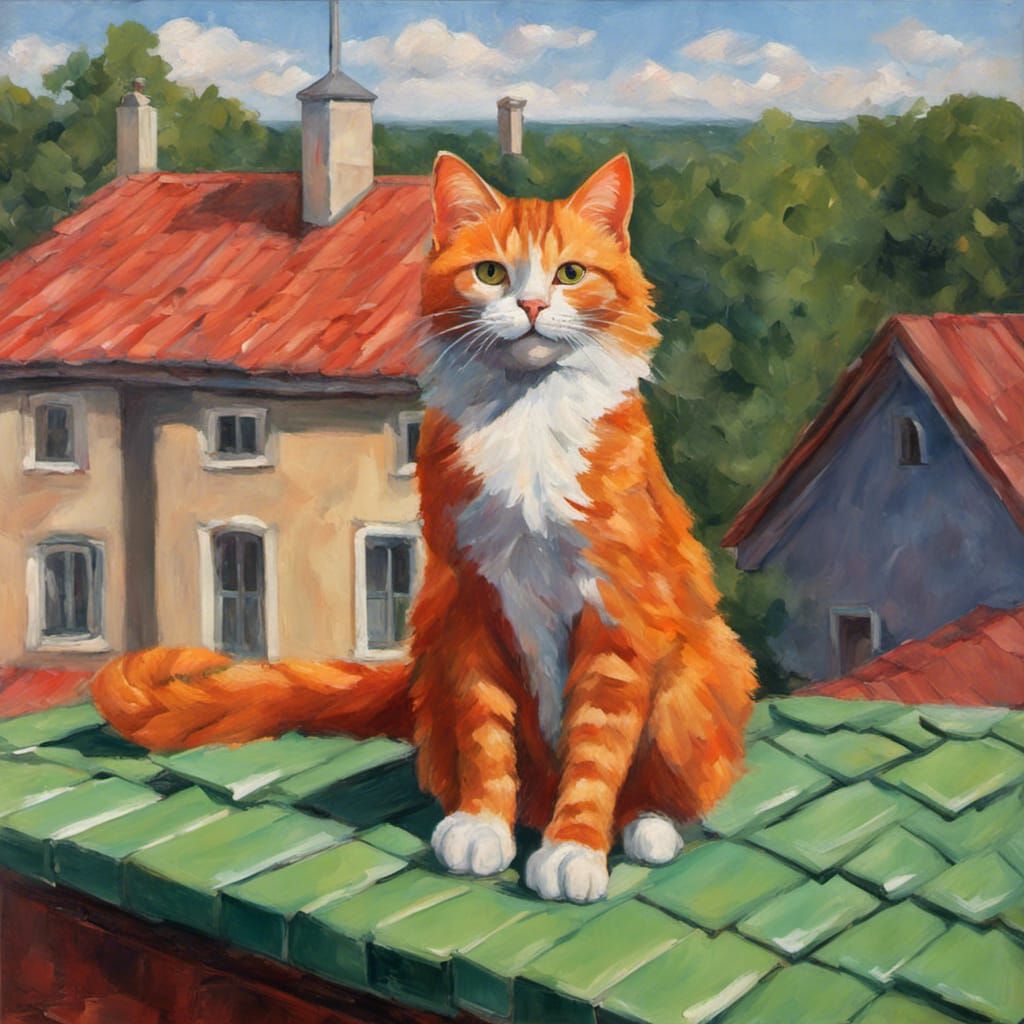 Heroic Orange Cat in Latvia Colors, Oil Painting
