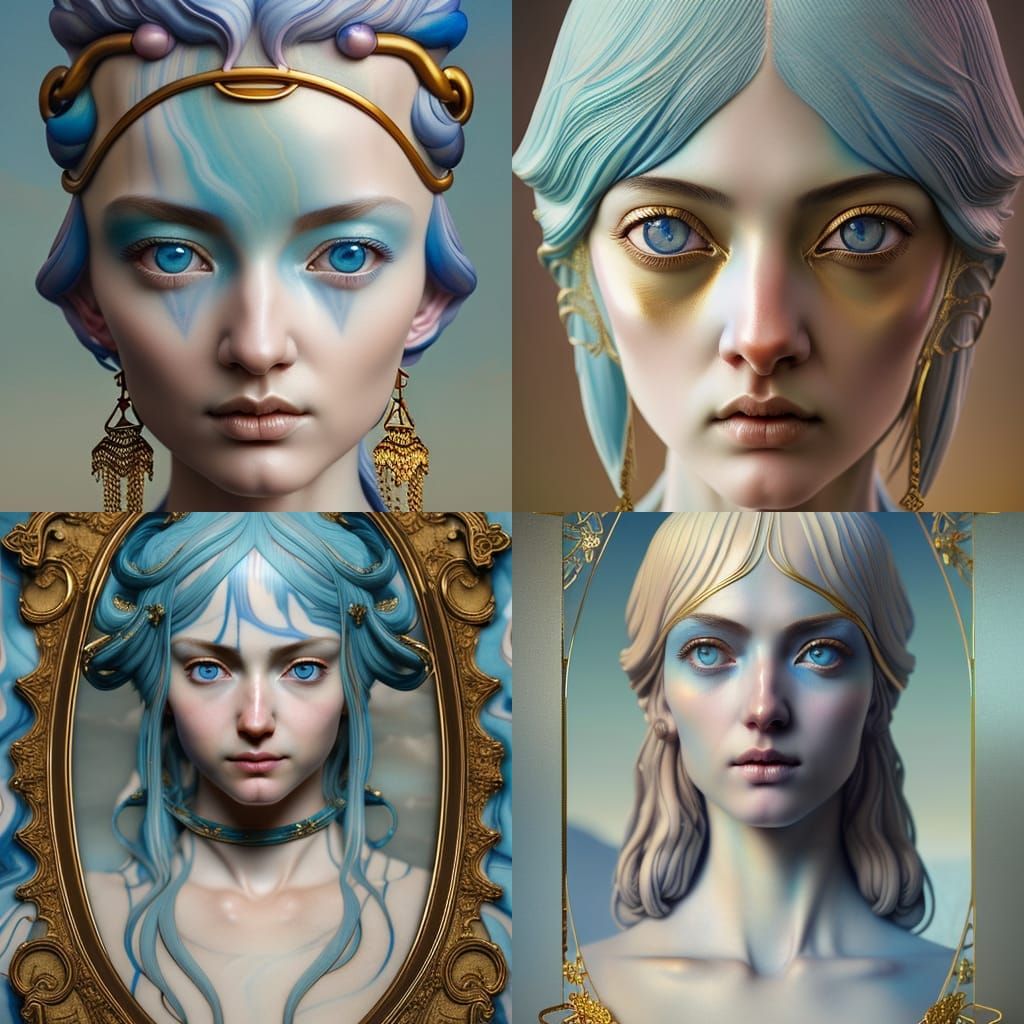 Golden Anime Sculpture of Blue-Eyed Woman