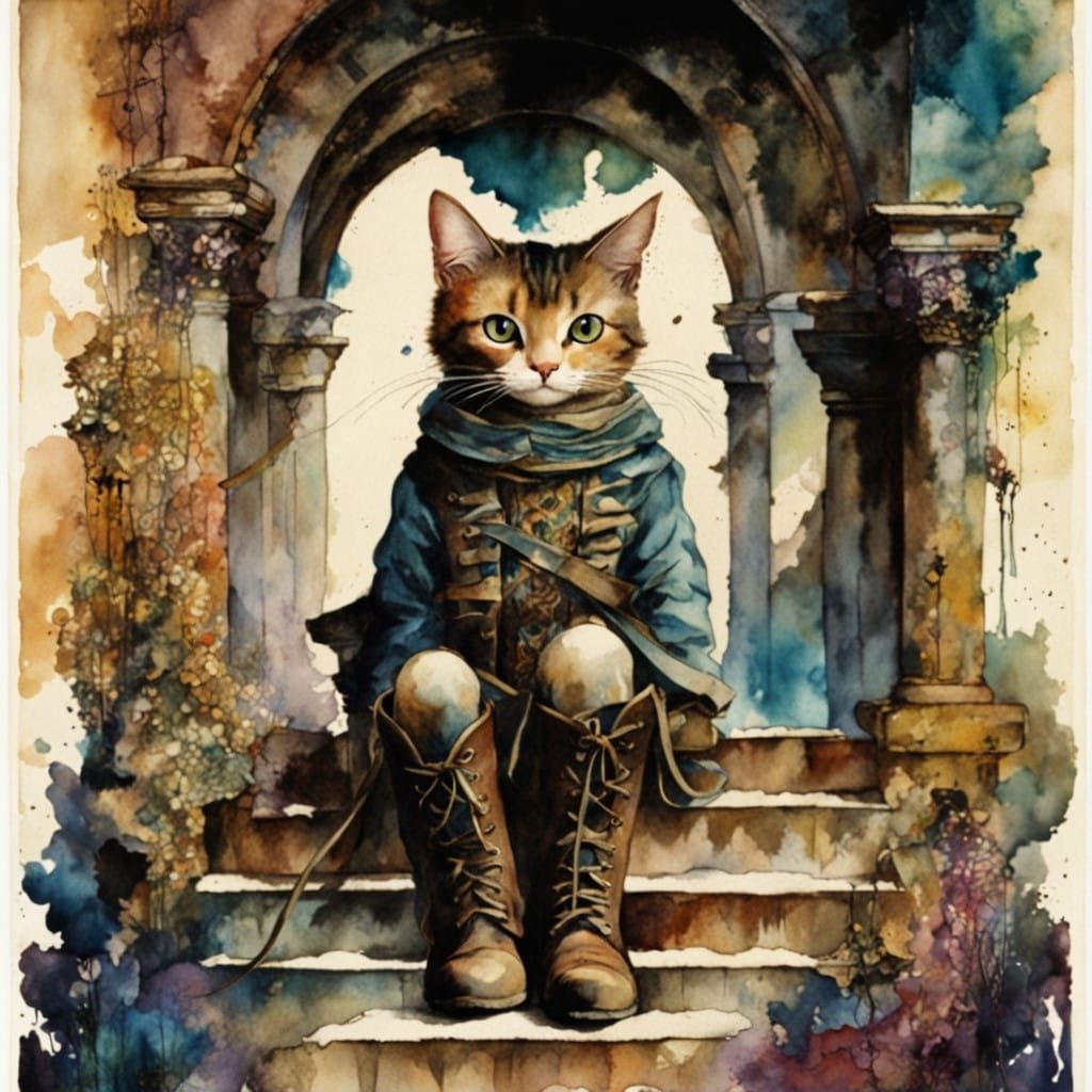 Whispering Warrior Cat in Ancient Temple Ruins