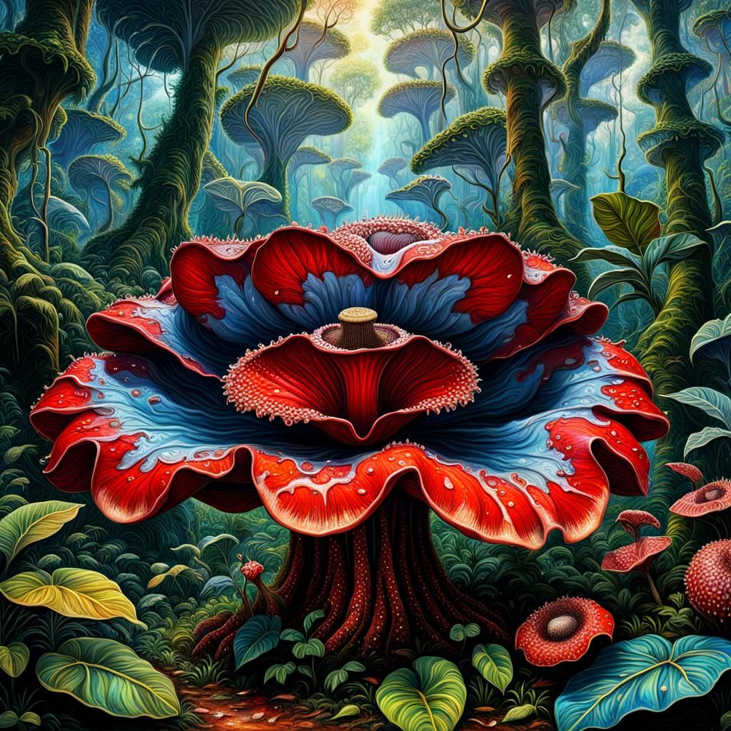 Giant Rafflesia Flower in Rainforest, Hyperrealistic Concept...