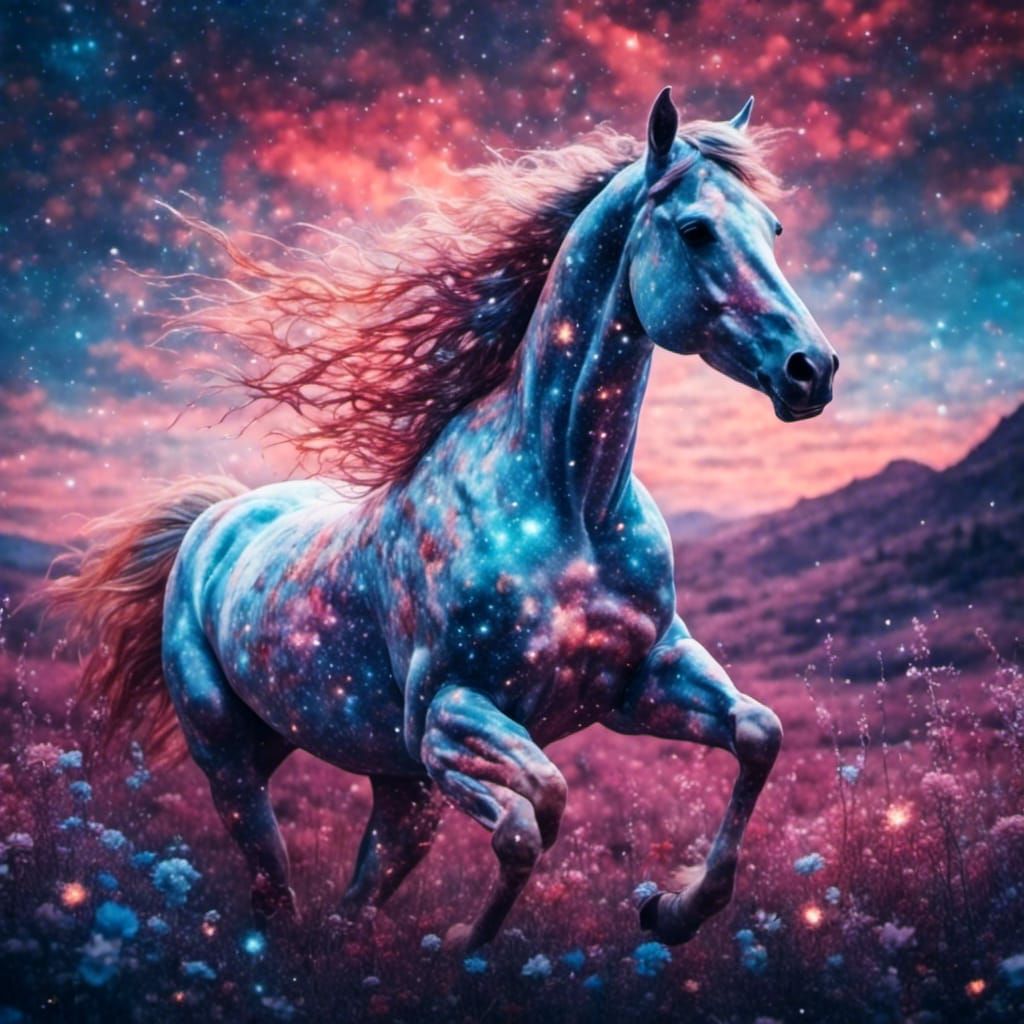 Wild Horses Gallop Under a Sparkling Night Sky