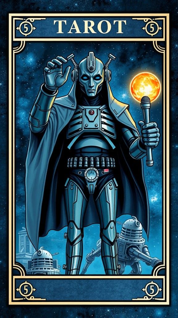 Cyberman Doctor on a Haunting Tarot Card