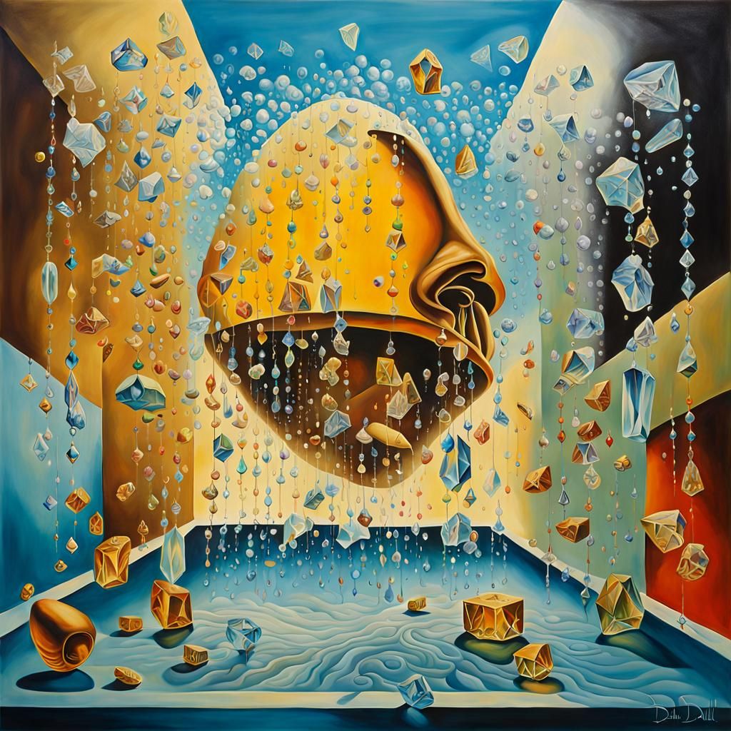 Crystal Shower of Men: Surreal Hyperrealistic Artwork