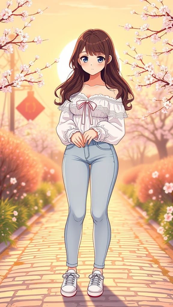 Charming Springtime Anime Illustration in Whimsical Style