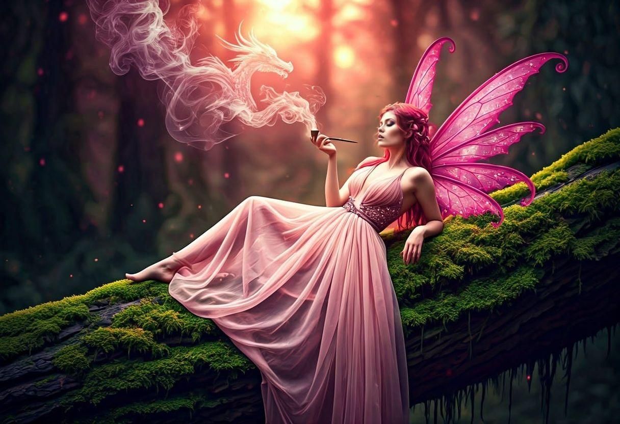 Fairy Smoking Dragon Pipe in Pink Sunset Colors