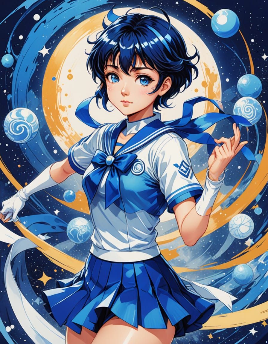 Sailor Mercury in Vibrant Anime Key Visual Style