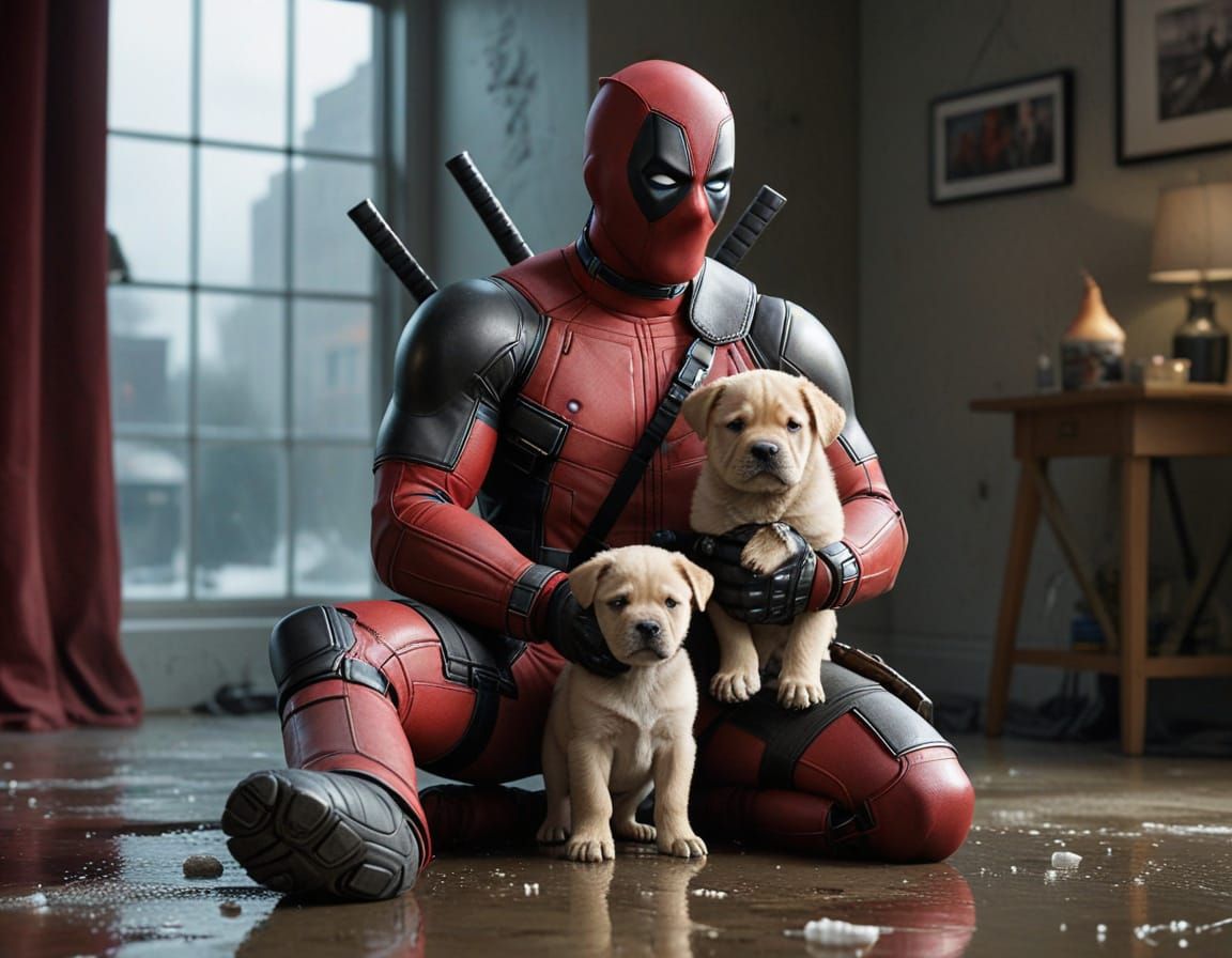 Deadpool and Shar-Pei Puppy in Unreal Engine Portrait
