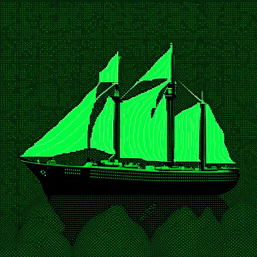 Retro Pixelated Ship in Dot Design