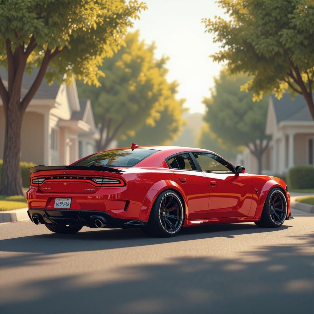 Red Dodge Charger Daytona in Photorealistic Concept Art