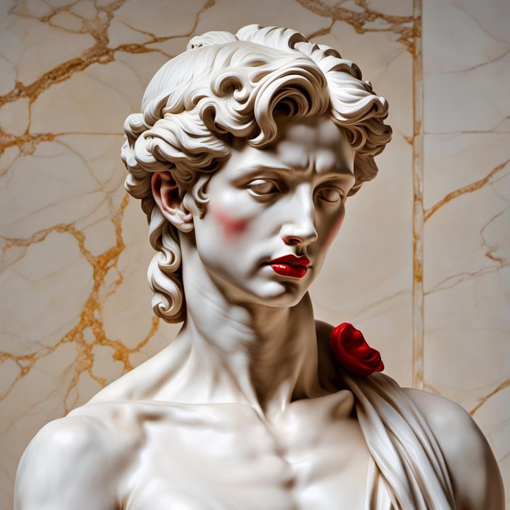 David Sculpture with Lipstick in Baroque Realism