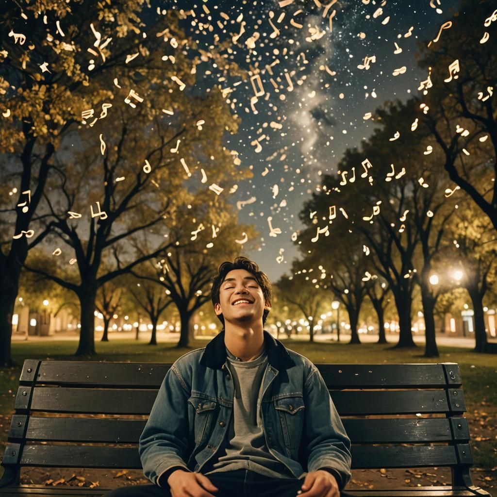 Man Enjoys Music Under Starry Sky: Cinematic Still