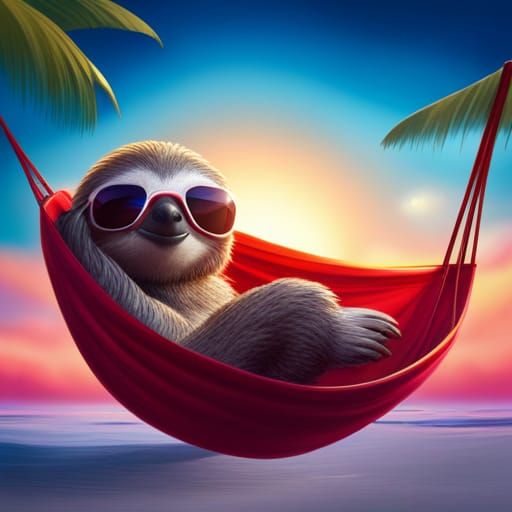 Sloth in Hammock at the Beach, Pixar Style