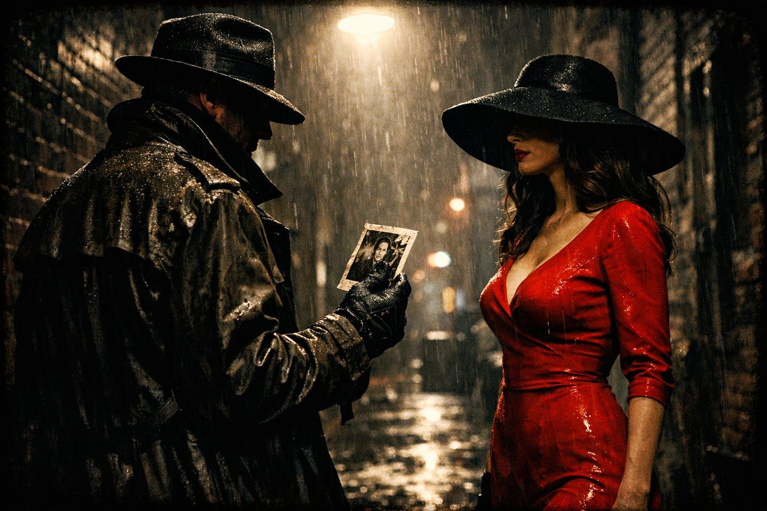 Noir Detective in Rainy Alleyway Comic Style