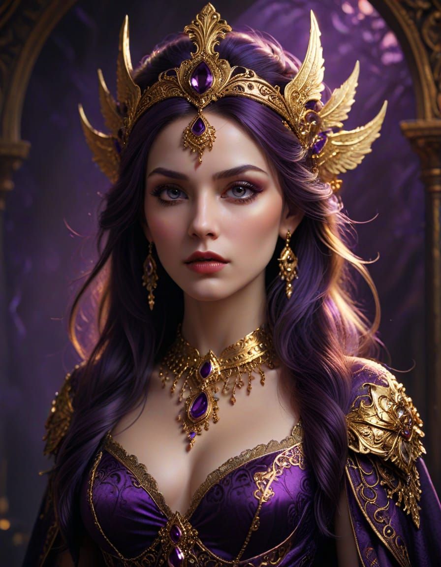 Vampire Goddess in Purple and Gold Regalia