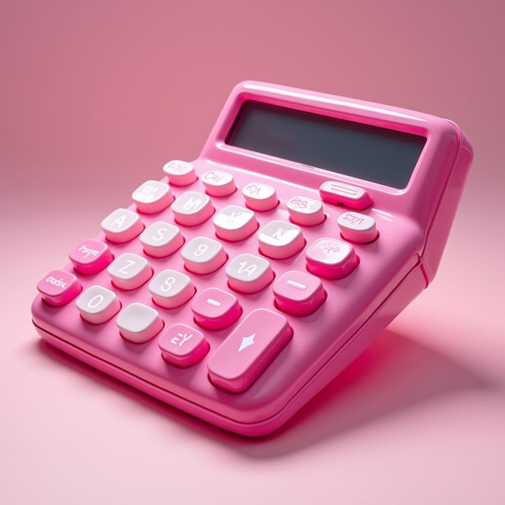 Retro-Futuristic Chiclet Calculator in Bright Magenta and Wh...