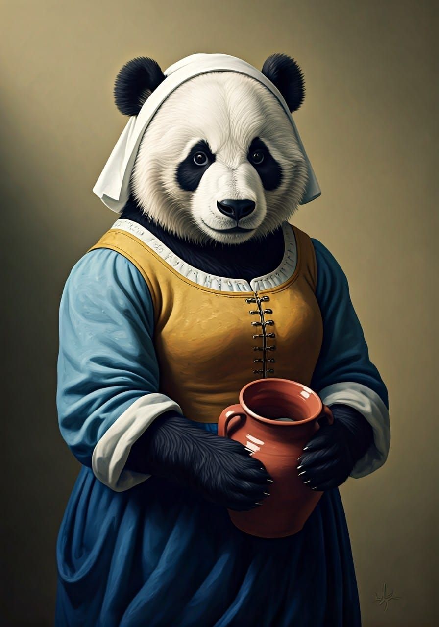 Serene Panda Milkmaid in Soft Blue Dress and Yellow Camisole