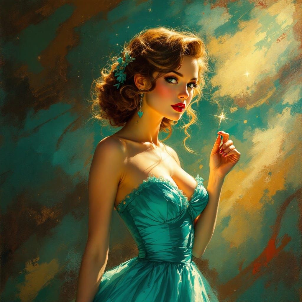 1950s Pin-Up Woman Portrait in Impressionist Style