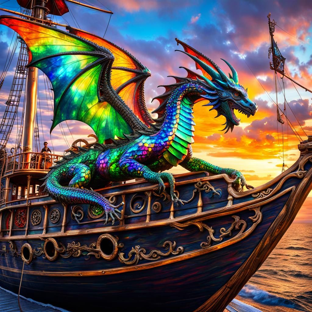 Iridescent Dragon on Pirate Ship Prow