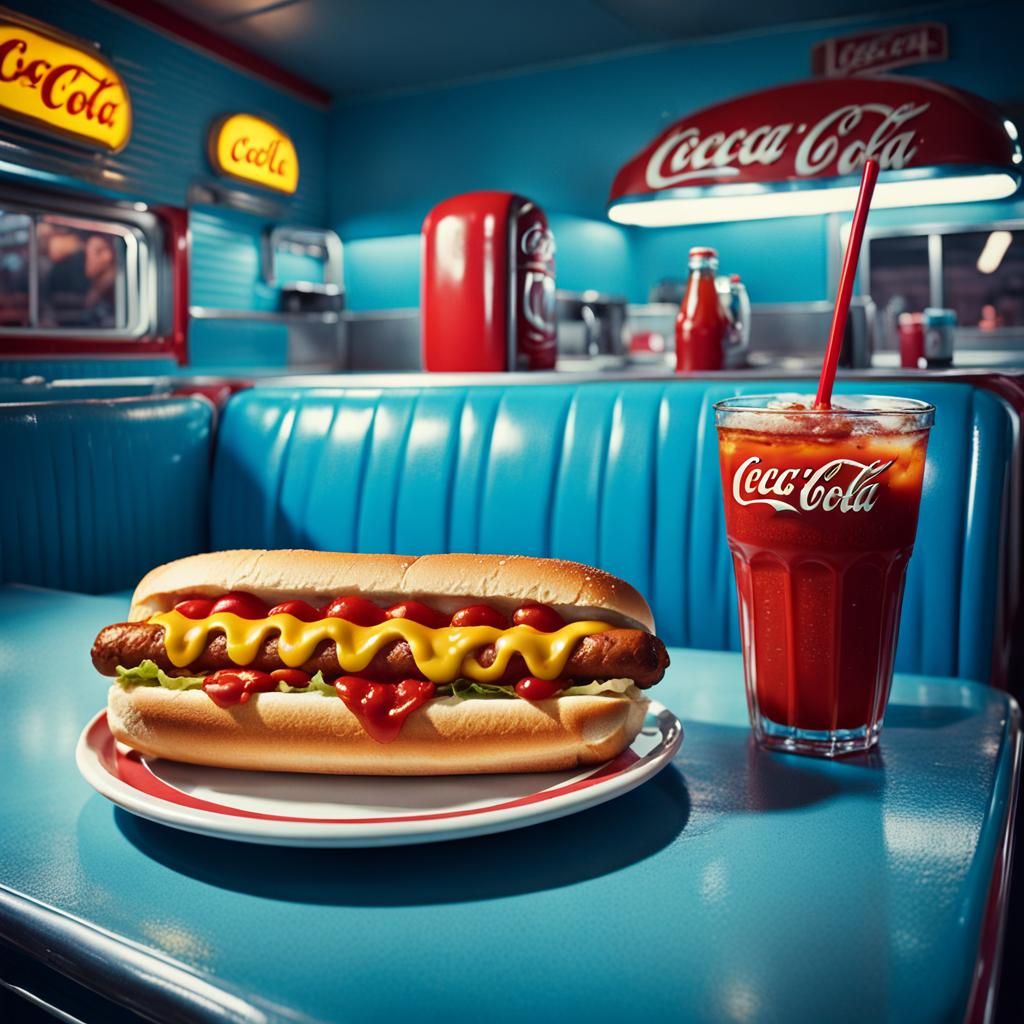 Grilled Cheese Hot Dog in 50s Diner: Cinematic Still