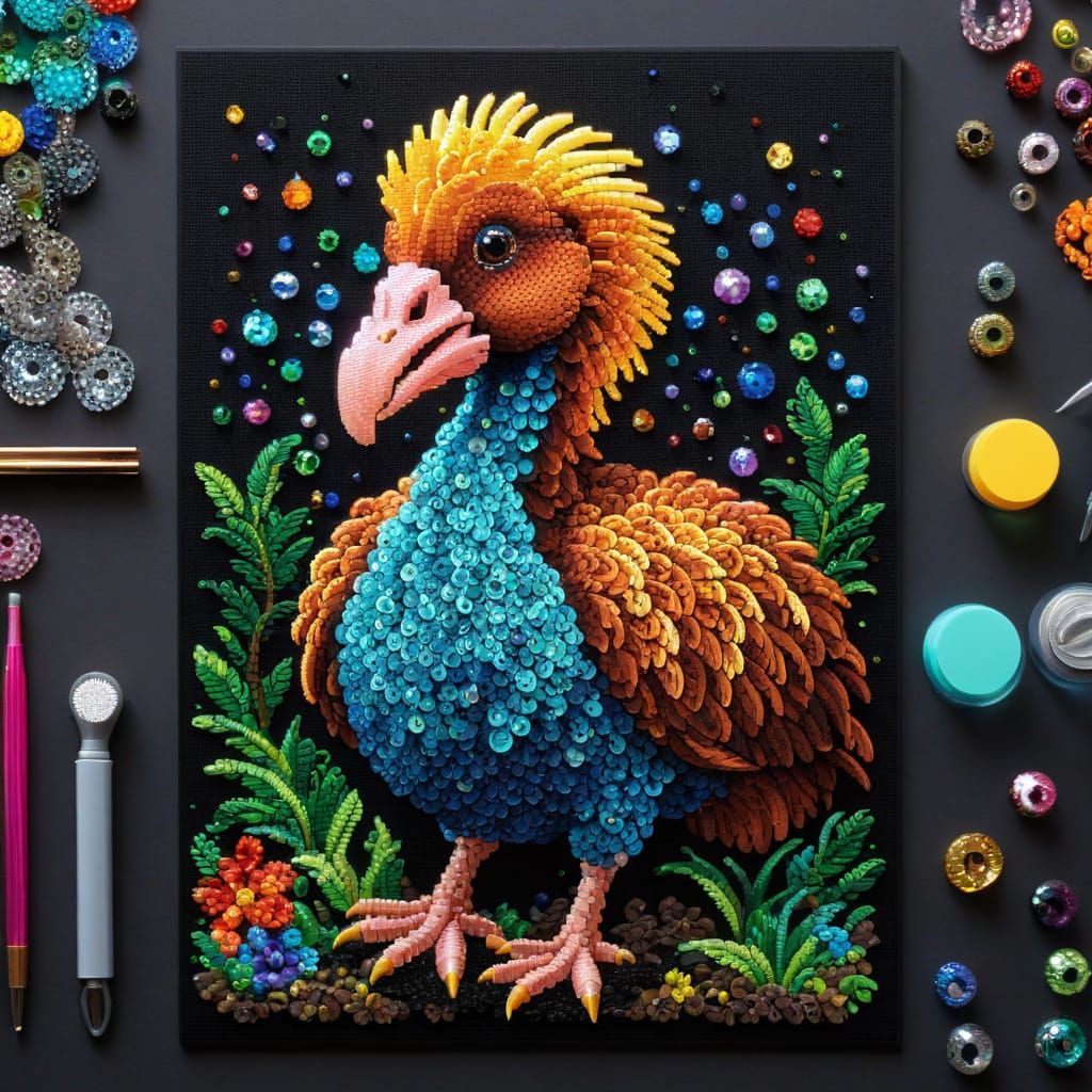 Extinct Dodo in Colorful Perler Bead Art