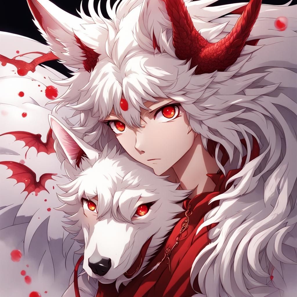 Wolf with Dragon Wings in Anime Style