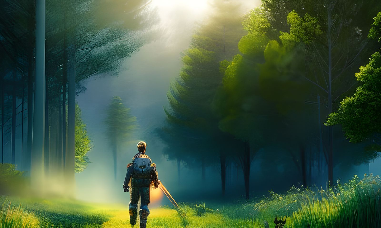 Astronaut Robot Soldier Mowing Lawn on Mars