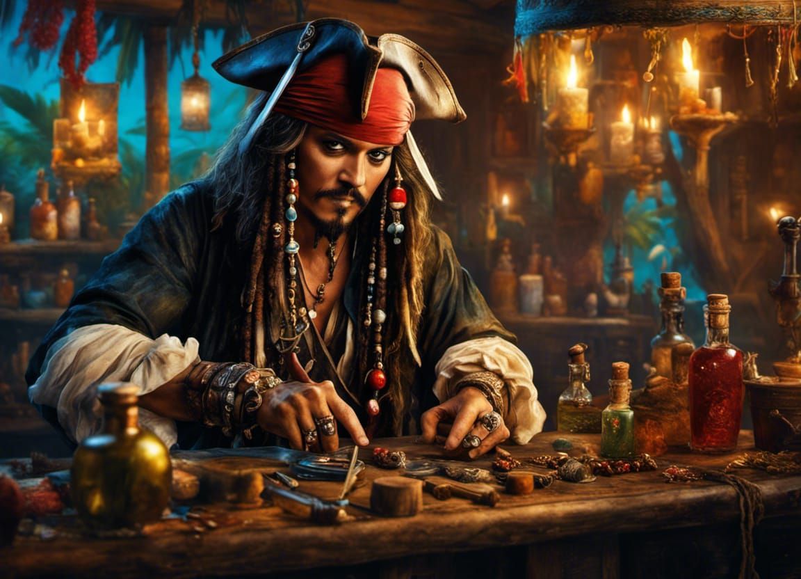 Jack Sparrow's Tropical Salon Makeover: Detailed Fantasy Art