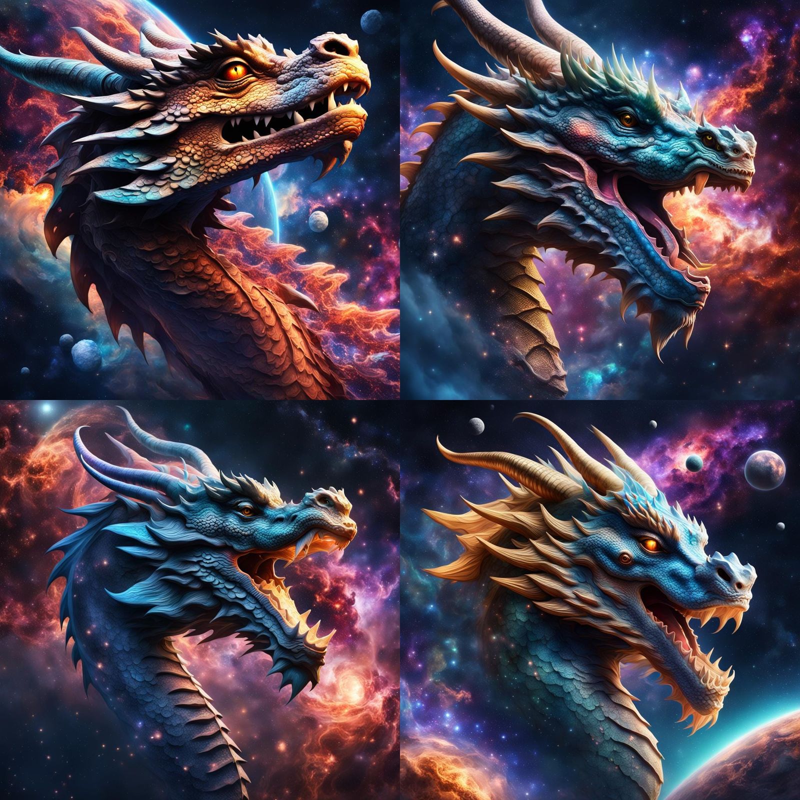 Cosmic Asian Dragon Floating in Space