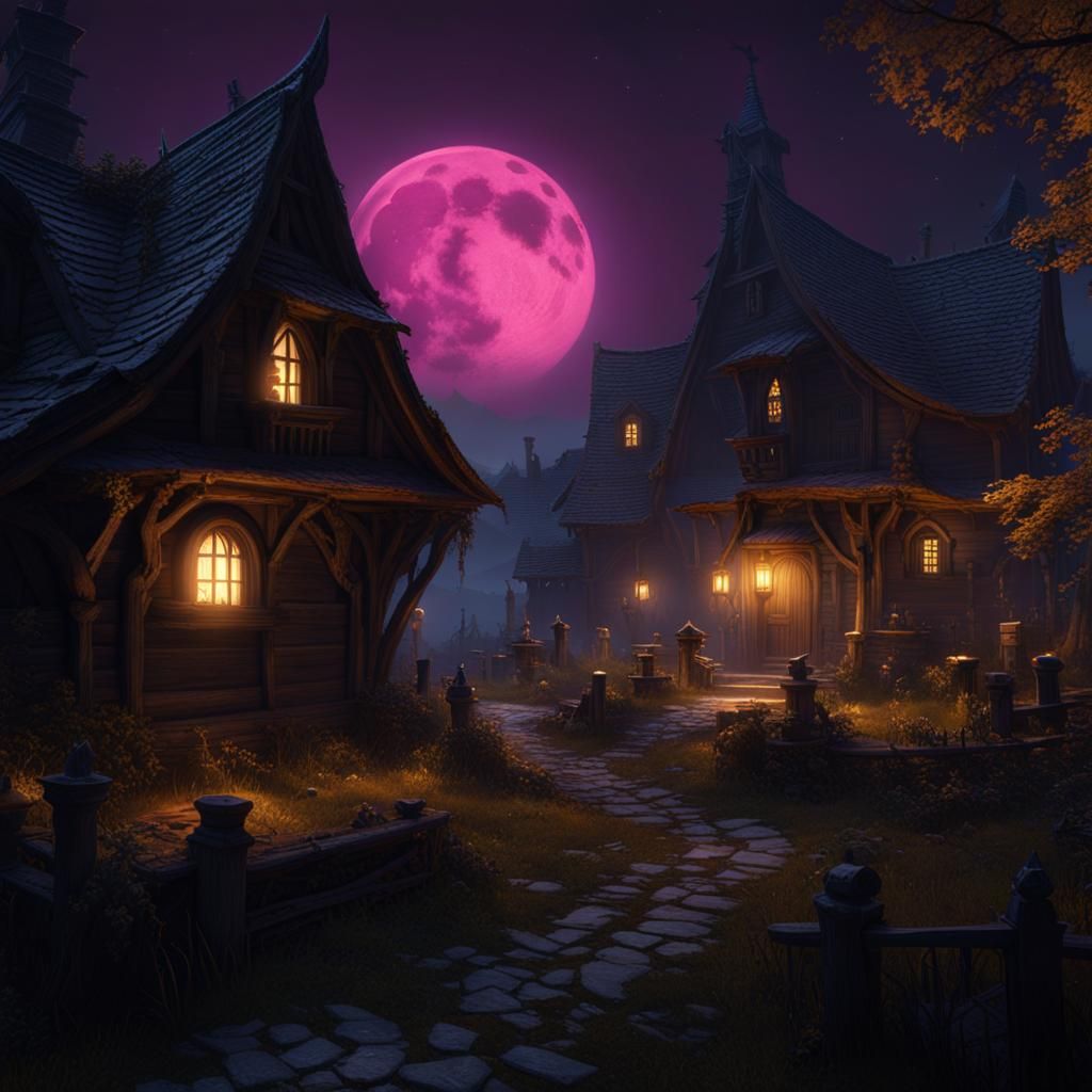 Haunted Witch Village in Dark Fantasy Style