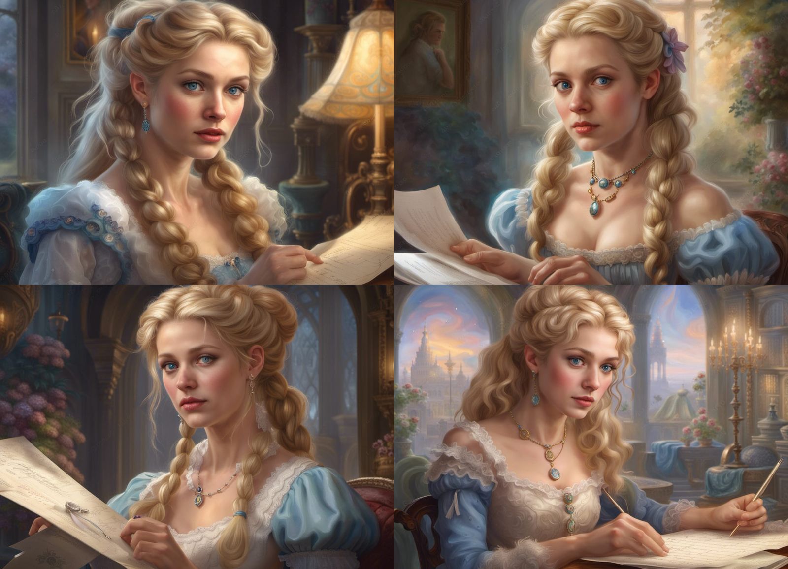 Young medieval lady writing a letter