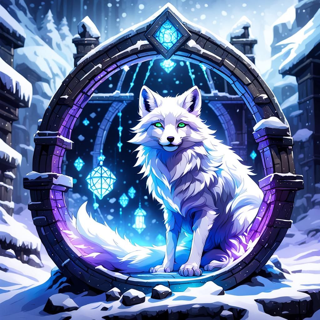 Snow Fox Guardian in Dark Fantasy Style
