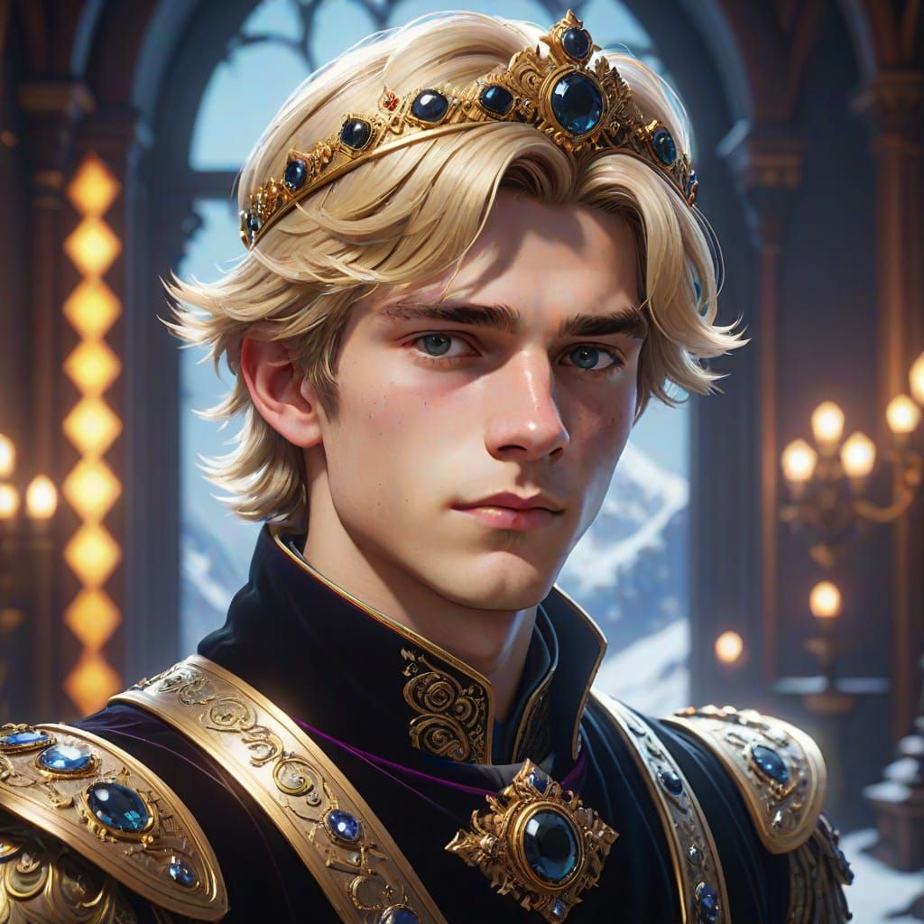 Regal Young Noble Surrounded by Epic Mountain Scene