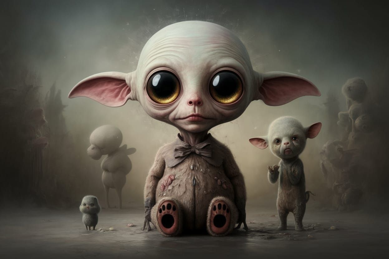 Ethereal Alien Encounter in Whimsical Dreamlike Scene